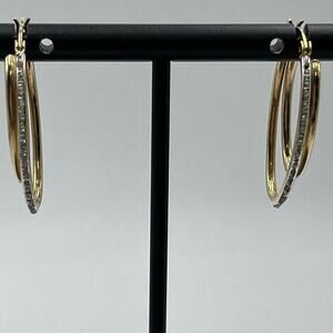 SLC Designer Sterling Silver Vermeil Pave Double‎ Hoop Pierced Earrings